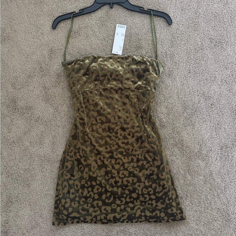 Urban Outfitters Silence & Noise Green Leopard Print Mini Dress